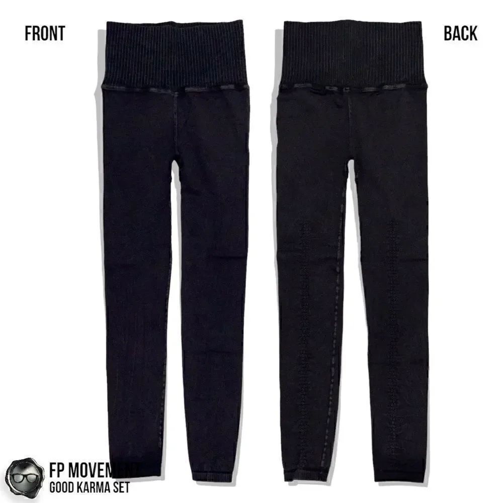 FP MOVEMENT GOOD KARMA SET: SQUARE NECK BRA + HIGH-RISE LEGGINGS IN WASHED BLACK - Picture 9 of 16